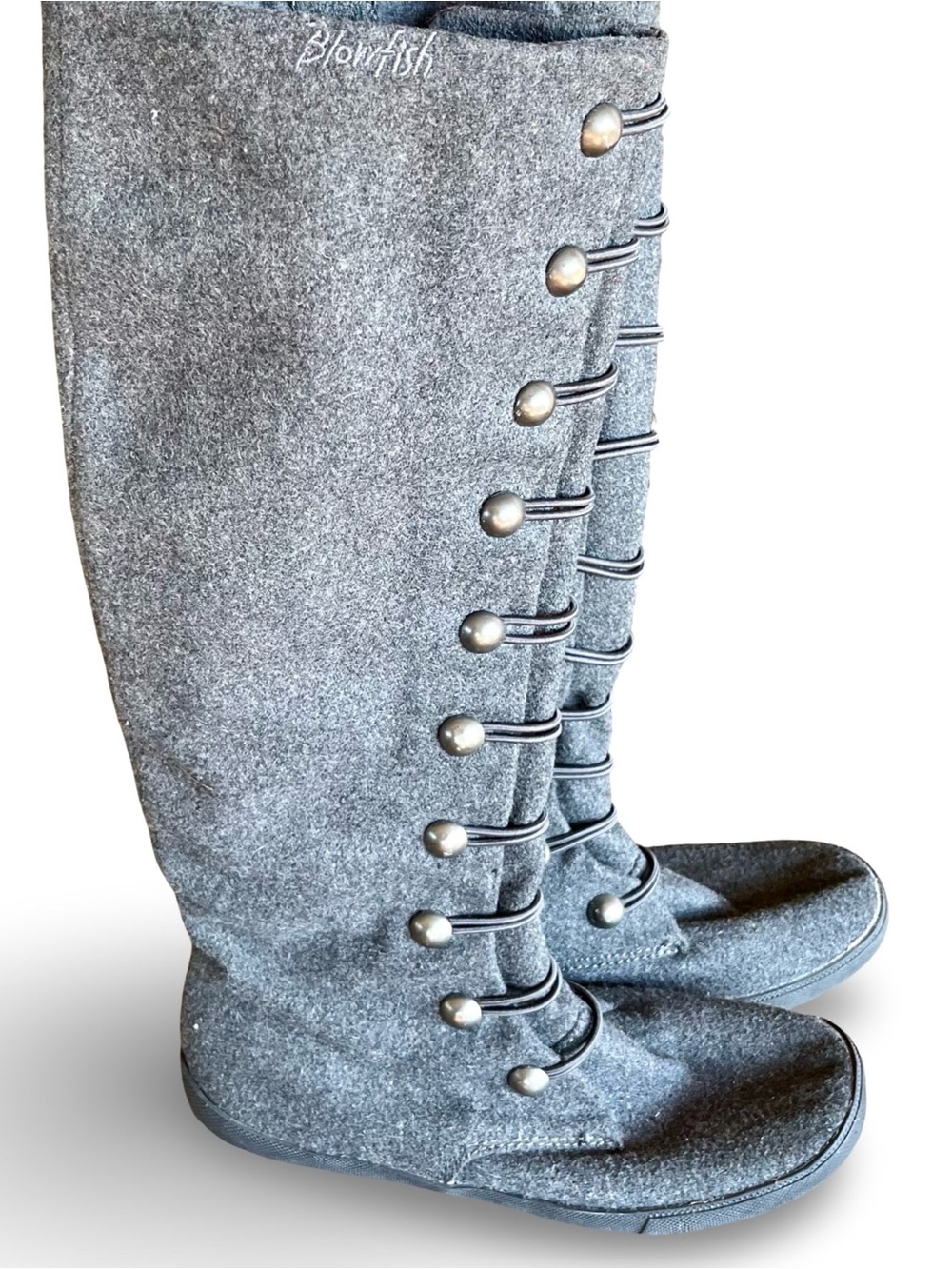 Blowfish Malibu Humvee Grey Flannel Knee High Button Boots Size 7 - Picture 7 of 14